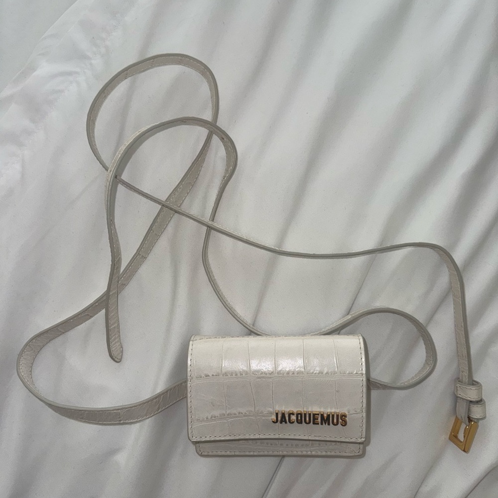 Jacquemus White Croc-Embossed Mini Crossbody with Gold Logo